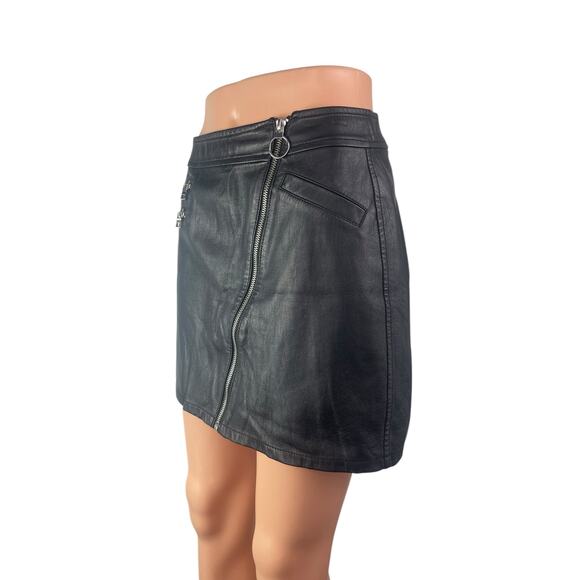 Express Women's Black Faux Leather Vegan Asymmetric Zip Pencil Mini Skirt Size 2 - Picture 3 of 6